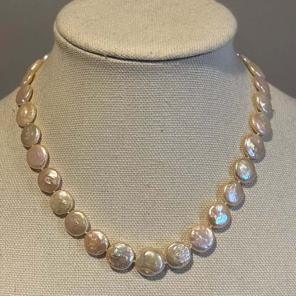 Freshwater Coin Pearl Necklace Pink Pearl